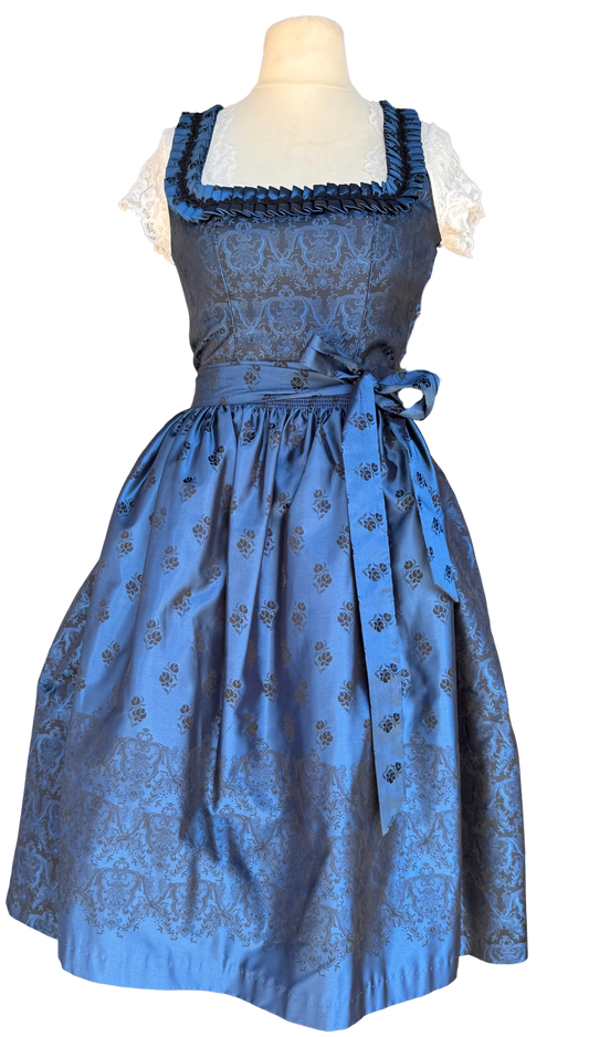 Dirndl Wenger, dunkelblau, schwarz, Midi 70 cm, Gr. 36