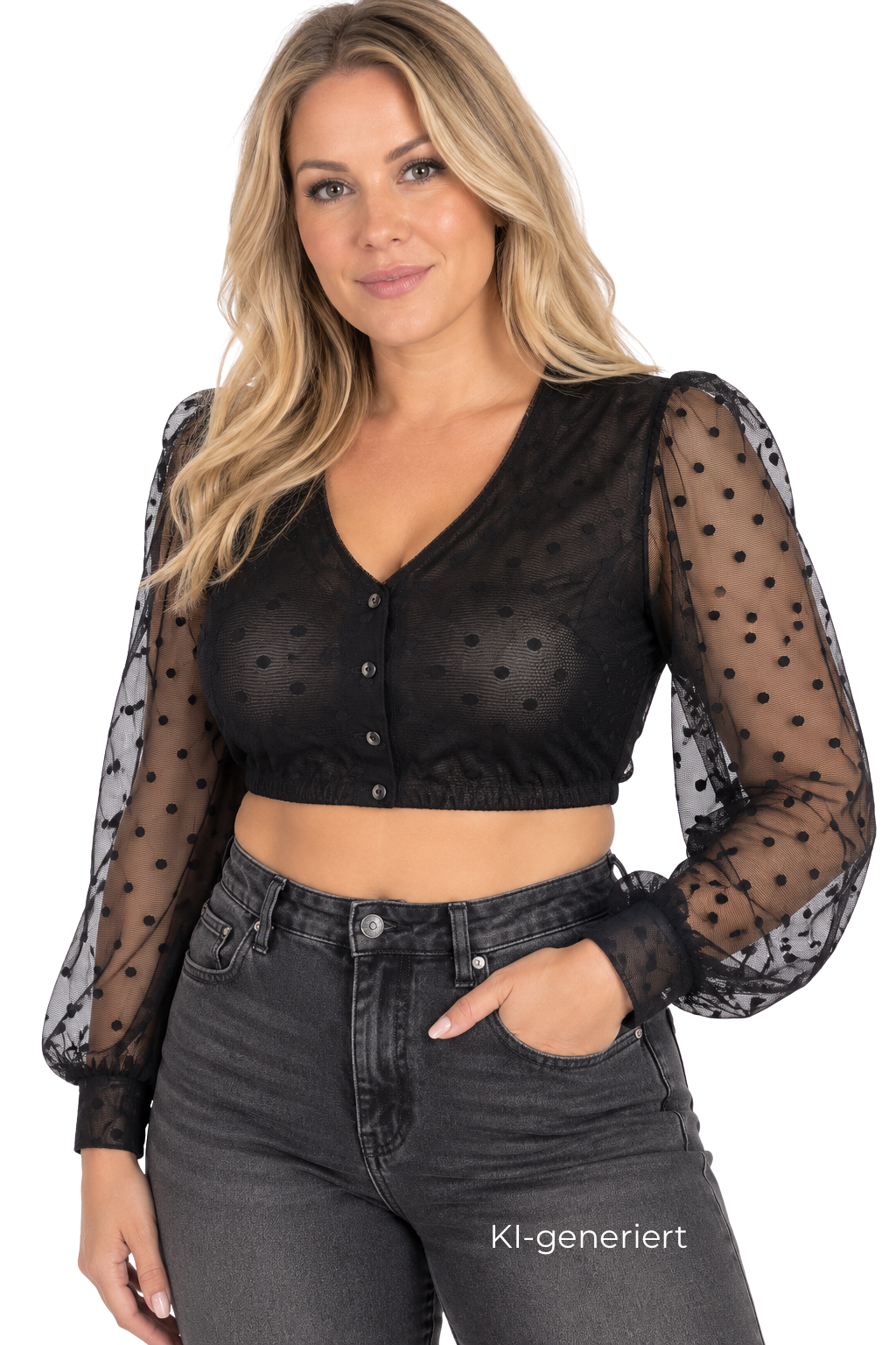 Dirndlbluse Nina von C., Justine, schwarz, Spitze, langarm