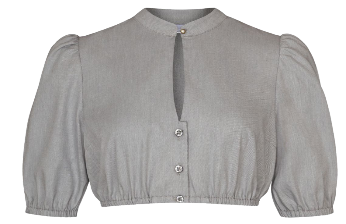 Dirndlbluse Alpenfee, Leda, grau, hochgeschlossen, Große Größen
