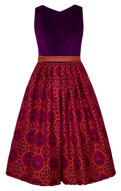 Dirndl Alpenfee, Fabienne, Orange, lila, rot, Samtdirndl, 75cm