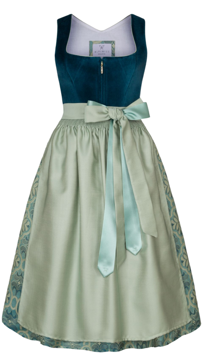 Dirndl Alpenfee, Laura, Samt, Maxidirndl, Petrol, große Größen