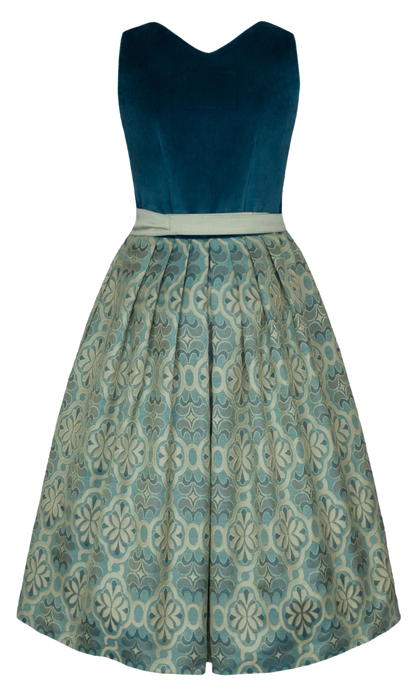 Dirndl Alpenfee, Laura, Samt, Maxidirndl, Petrol, große Größen