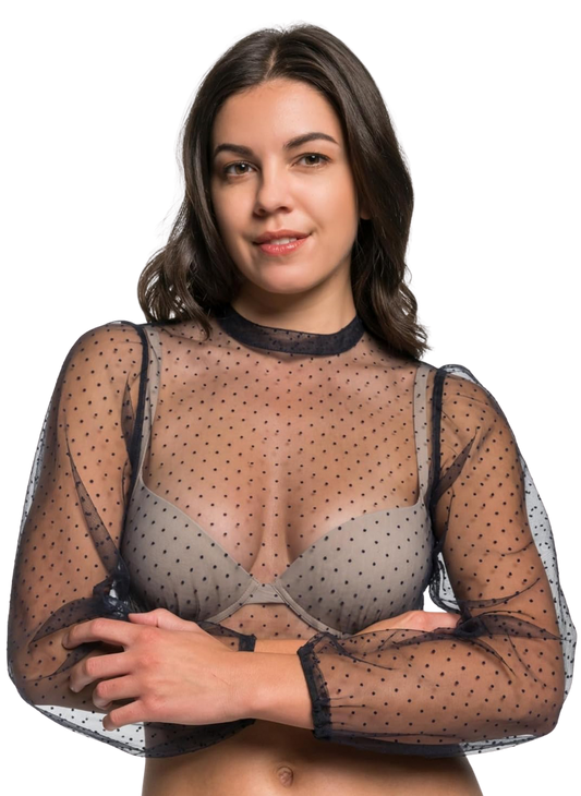Dirndlbluse, Spieth & Wensky, Eduarda, transparent, schwarz, langarm