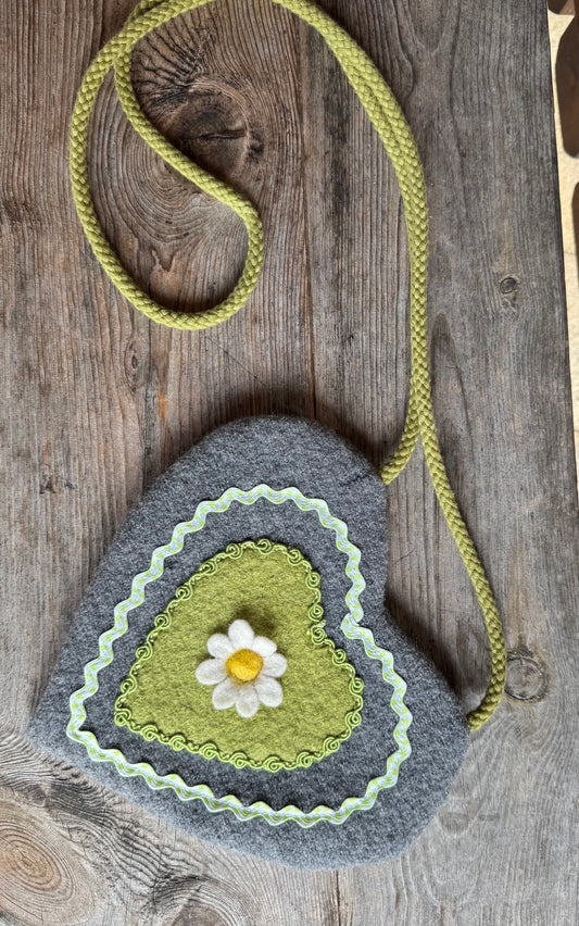 Handtasche, Umhängetasche, Crossbody, Filz, Herz, grau