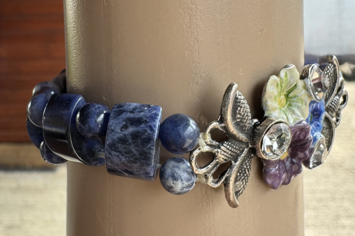 Trachten Armband, blau, Perlen, Steinchen, Blumen