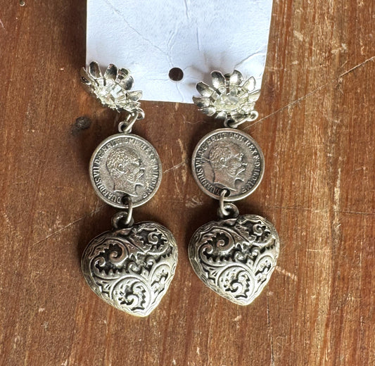 Trachten Ohrringe, Herz, Stecker, Münze