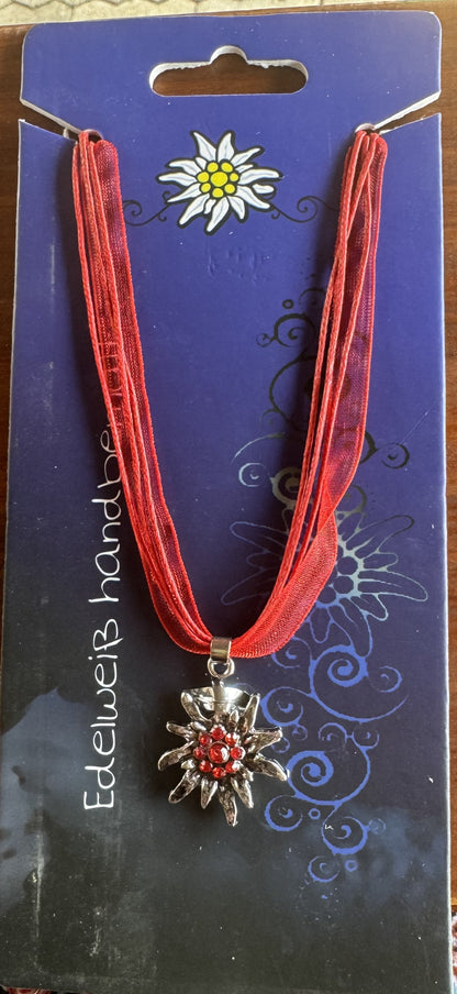 Trachten Kette mit großem Edelweiß, Alpencollier, verschiedene Farben