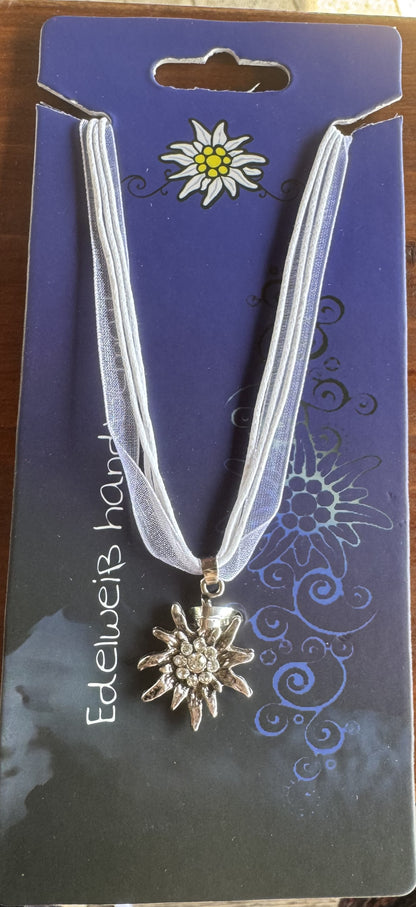 Trachten Kette mit großem Edelweiß, Alpencollier, verschiedene Farben