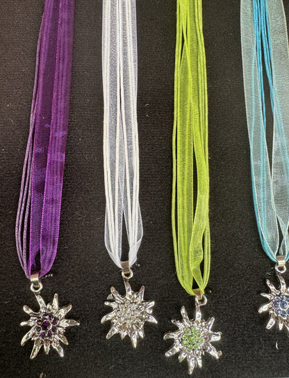 Trachten Kette mit großem Edelweiß, Alpencollier, verschiedene Farben