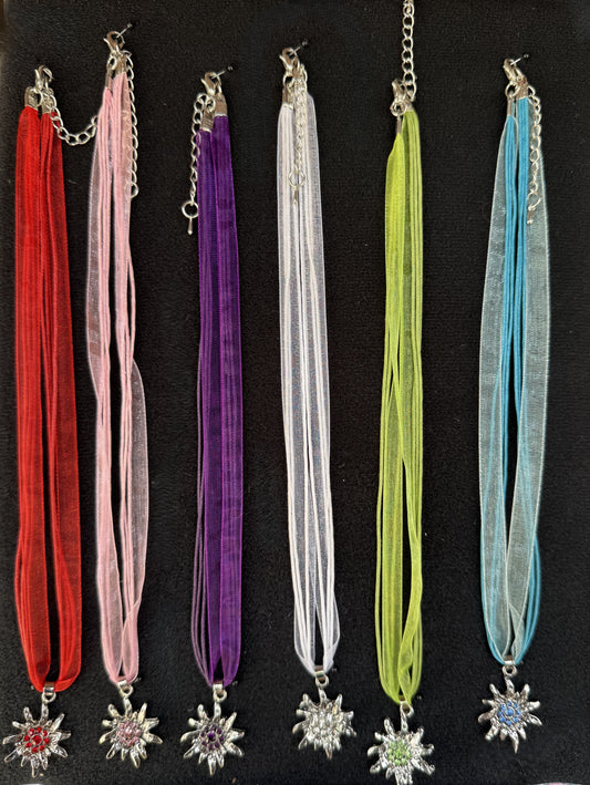 Trachten Kette mit großem Edelweiß, Alpencollier, verschiedene Farben