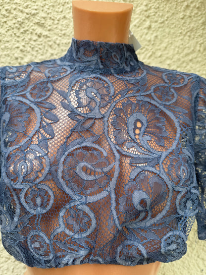 Dirndlbluse Krüger Madl, Annesca, blau, hochgeschlossen