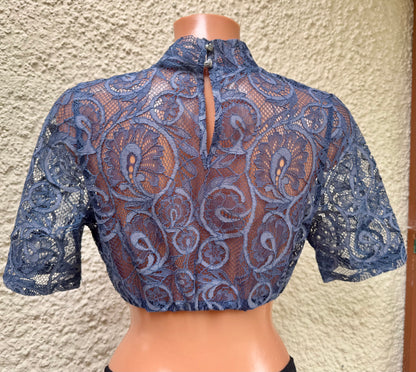 Dirndlbluse Krüger Madl, Annesca, blau, hochgeschlossen