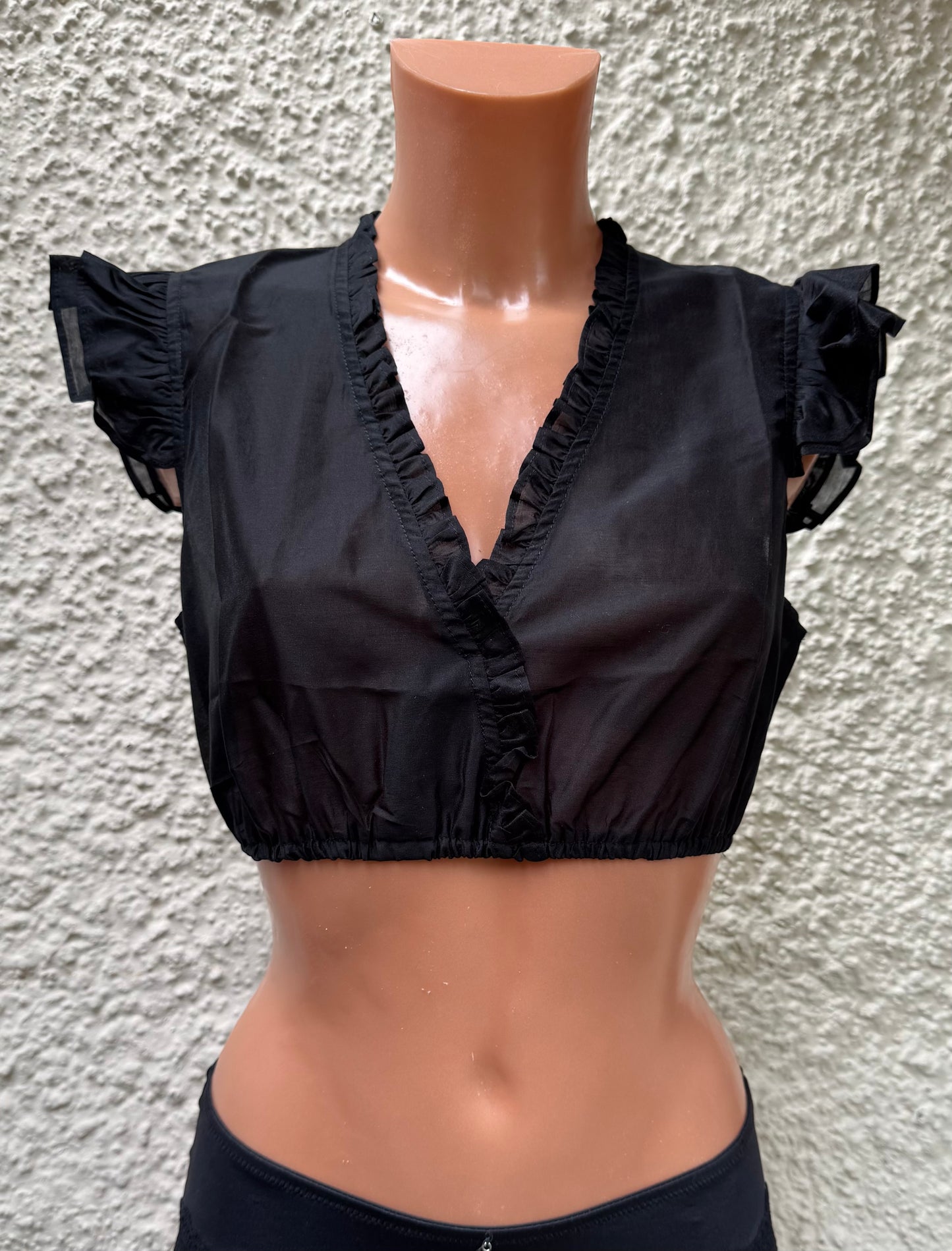 Dirndlbluse, Spieth & Wensky, schwarz, Fran Chiffon Flügelärmel