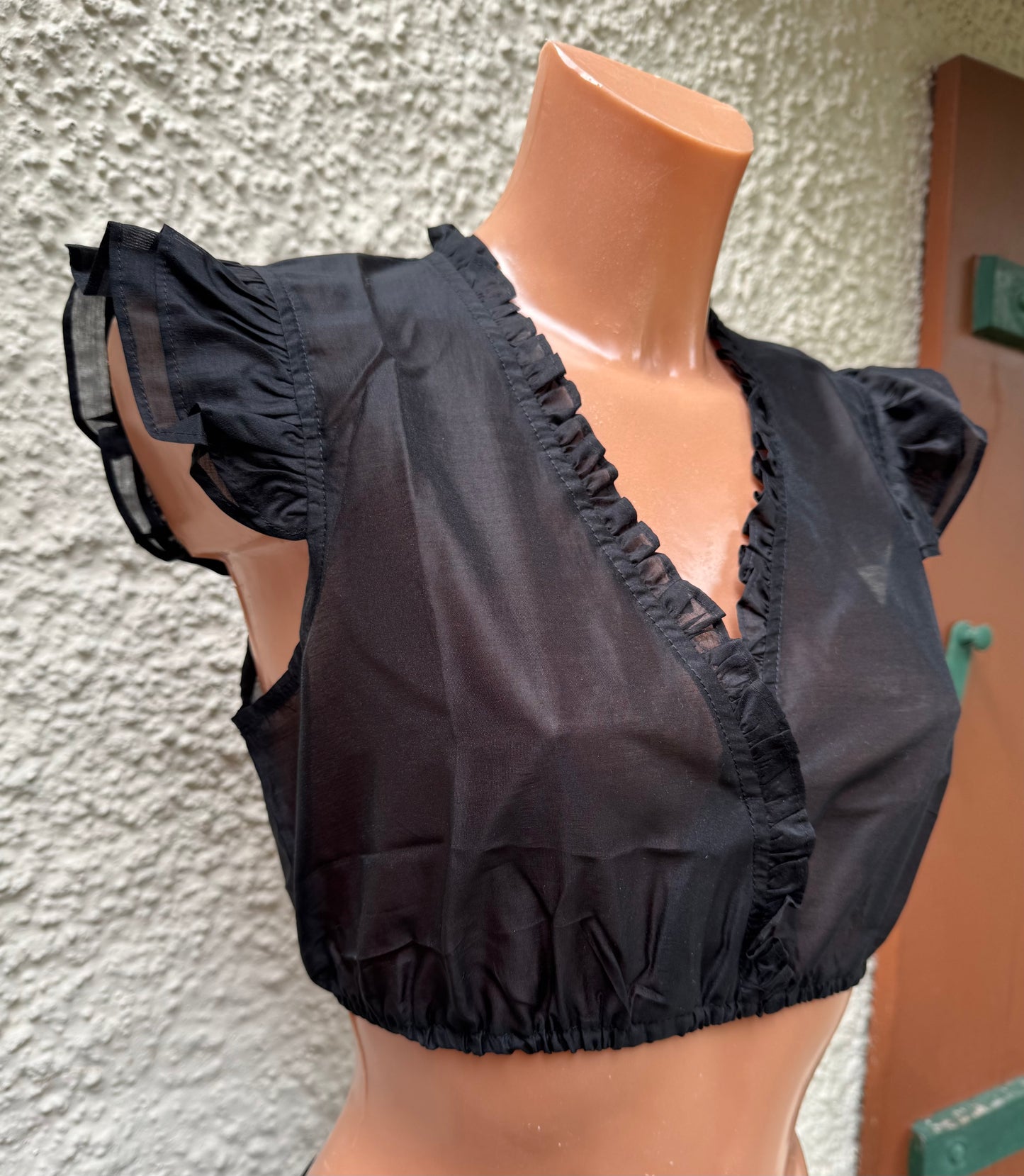Dirndlbluse, Spieth & Wensky, schwarz, Fran Chiffon Flügelärmel