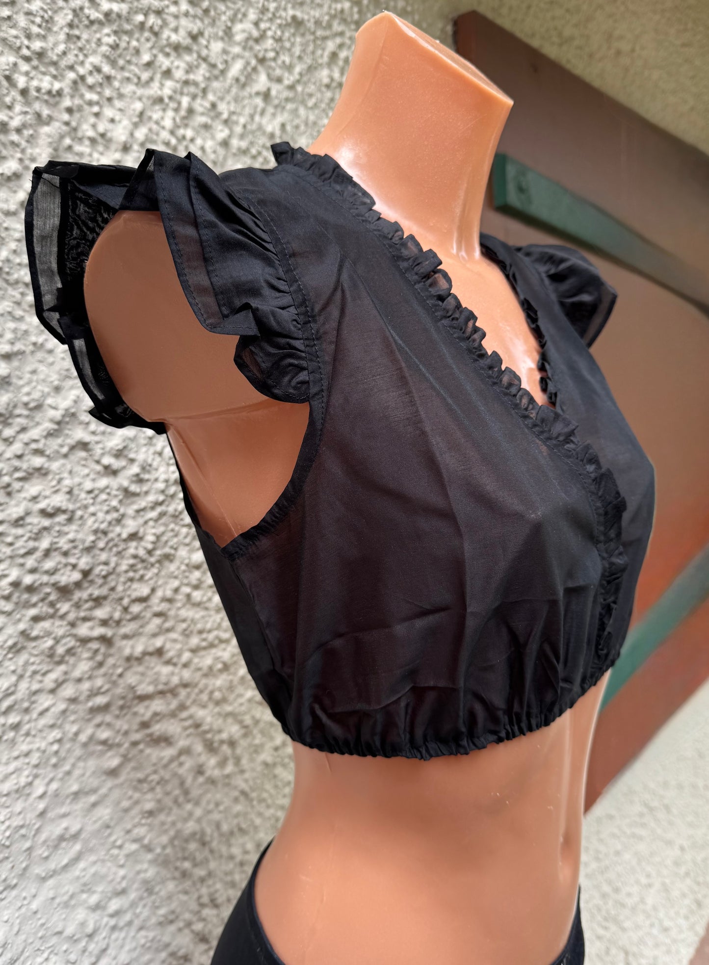 Dirndlbluse, Spieth & Wensky, schwarz, Fran Chiffon Flügelärmel