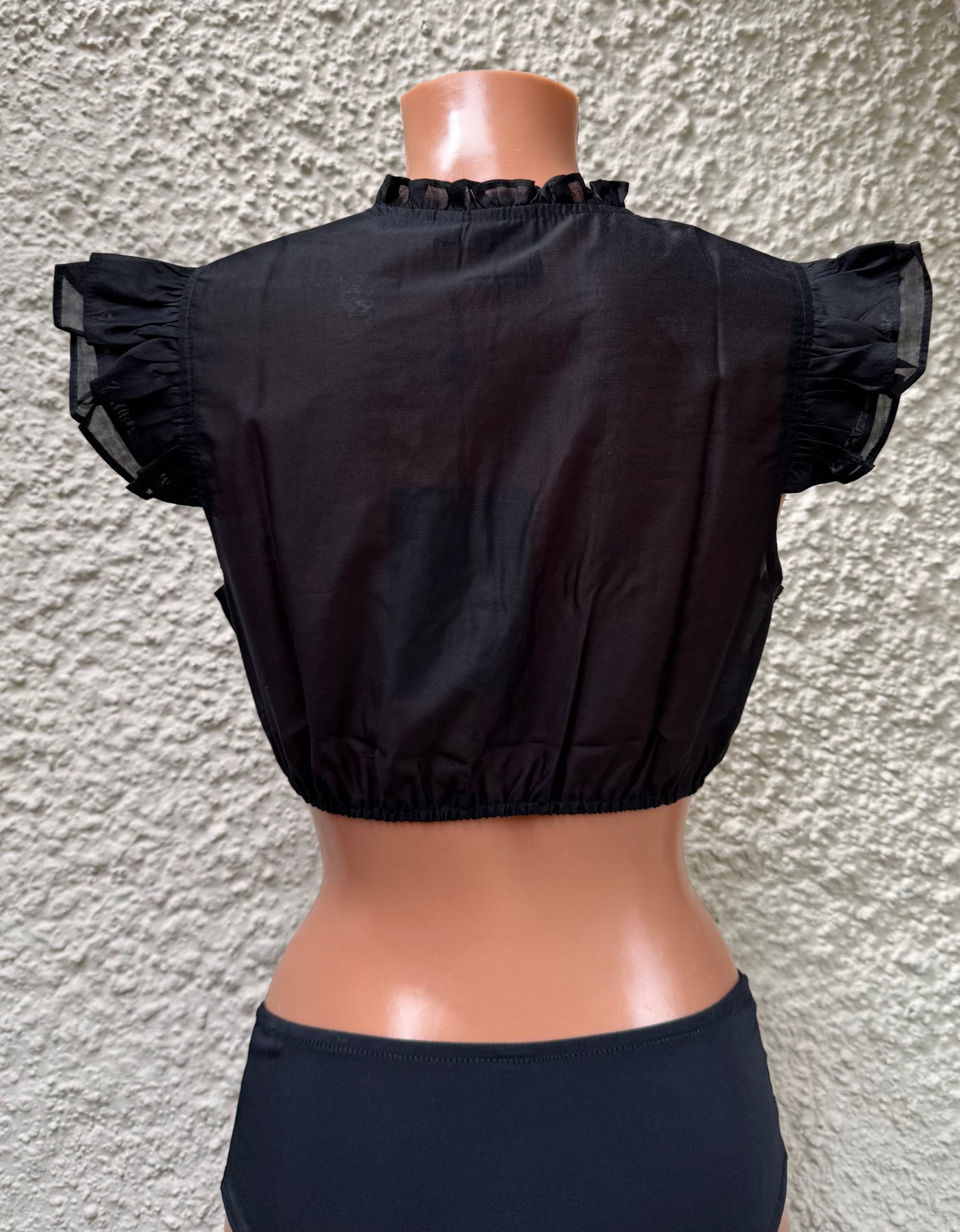 Dirndlbluse, Spieth & Wensky, schwarz, Fran Chiffon Flügelärmel
