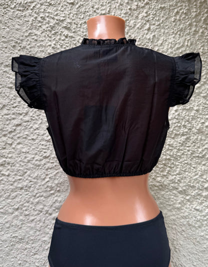 Dirndlbluse, Spieth & Wensky, schwarz, Fran Chiffon Flügelärmel