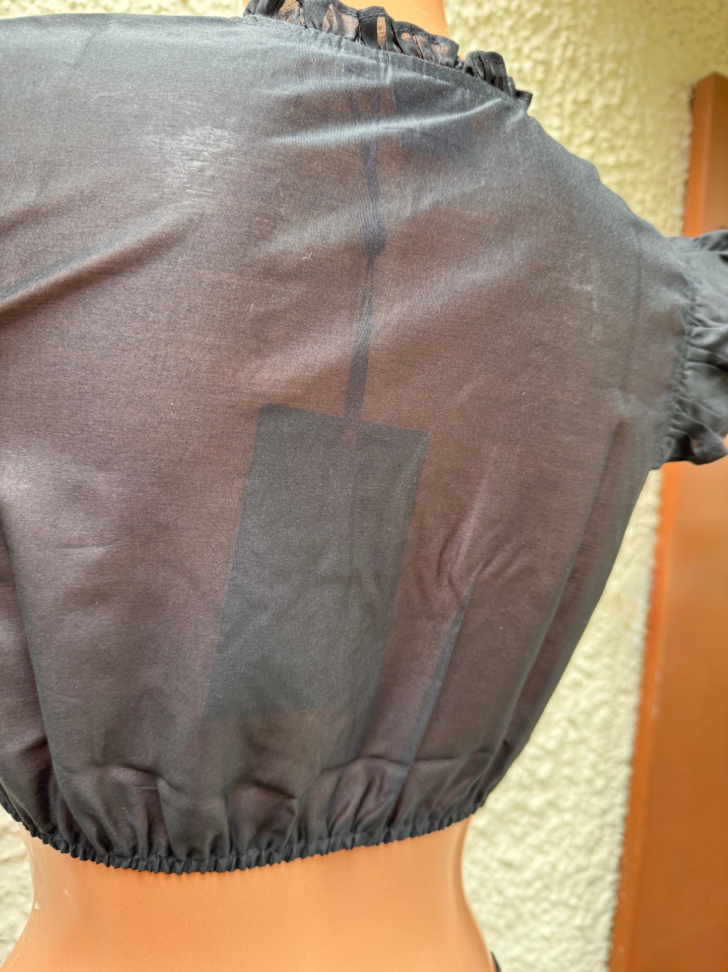Dirndlbluse, Spieth & Wensky, schwarz, Fran Chiffon Flügelärmel
