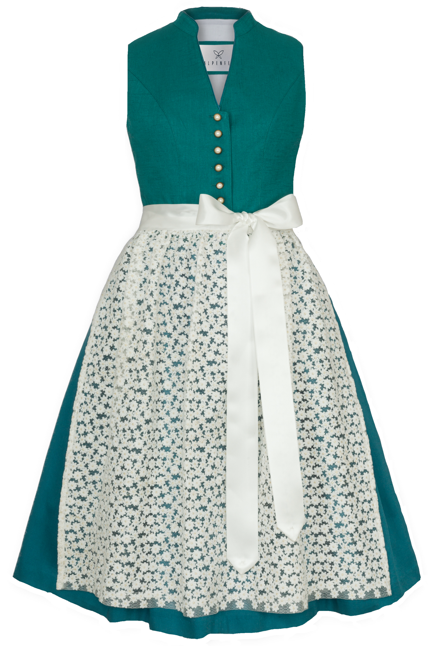 Dirndl Alpenfee, Xara petrol, hochgeschlossen 70 cm, Große Größen