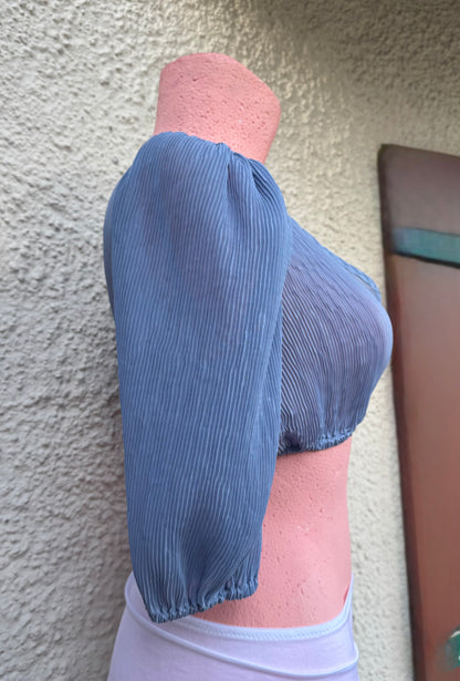 Dirndlbluse Alpenfee, Penelope, Ballonärmel, blau, Plissee