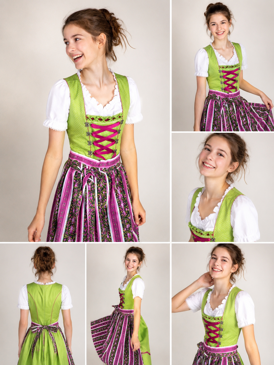 KI geniertes Bild eines Kindes in einem grün, lila Jugenddirndl