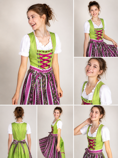 KI geniertes Bild eines Kindes in einem grün, lila Jugenddirndl