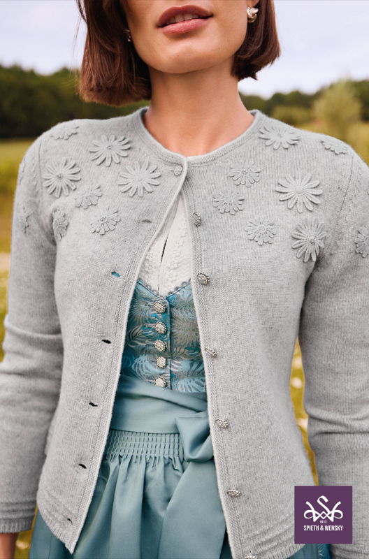 Trachten Jacke, Spieth & Wensky, Hohenthann, grau, Strickjacke
