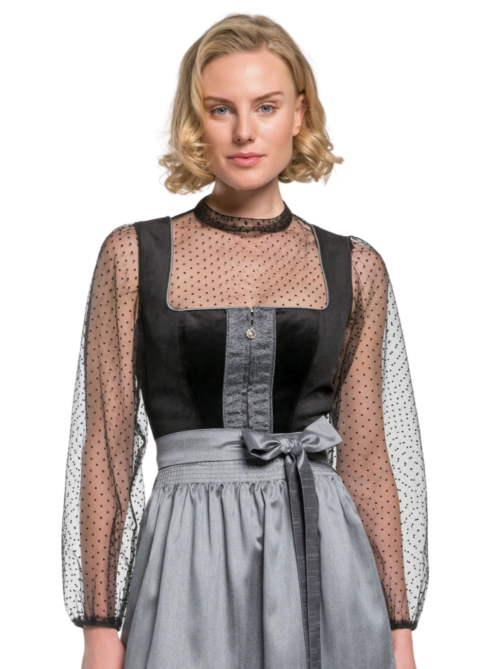 Dirndlbluse, Spieth & Wensky, Eduarda, transparent, schwarz, langarm