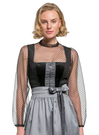 Dirndlbluse, Spieth & Wensky, Eduarda, transparent, schwarz, langarm