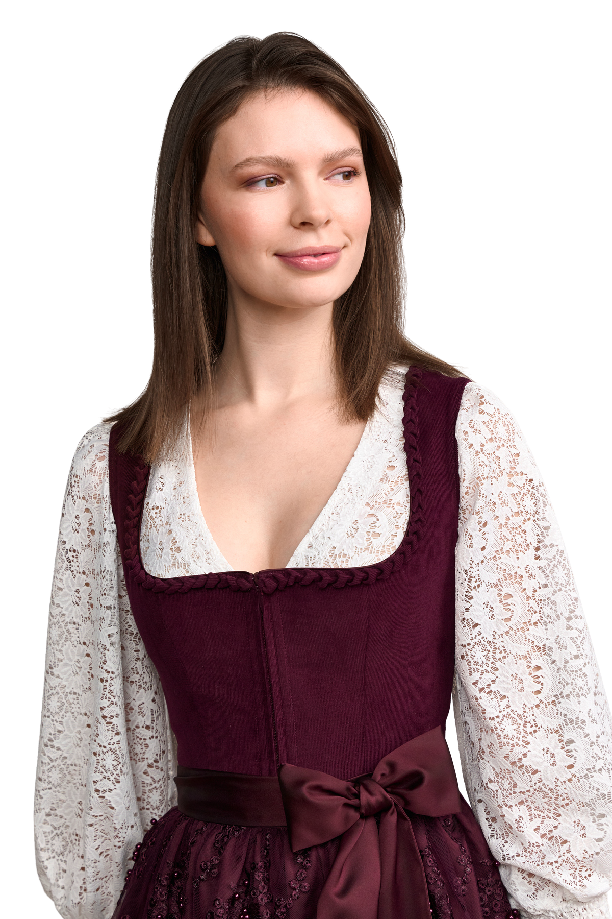 Dirndlbluse Krüger Collections, Eda, V-Ausschnitt, Spitze, ecru