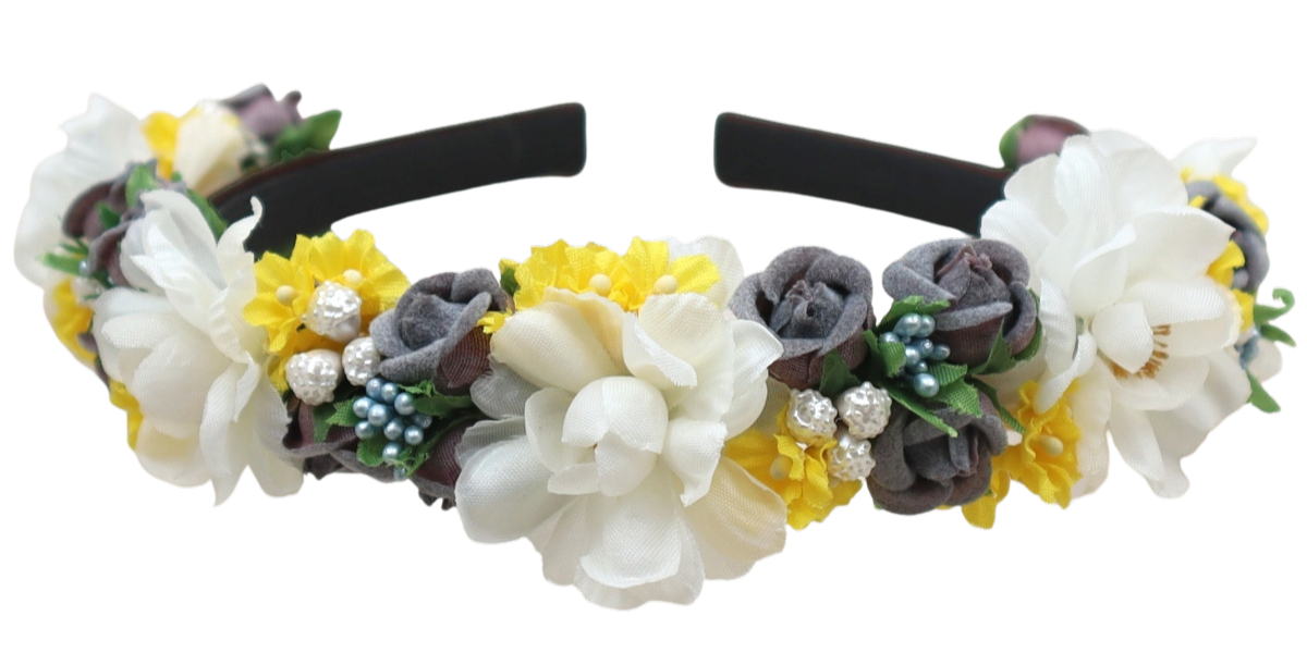 Blüten Haarreifen zum Dirndl, gelb, grau, gold