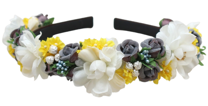 Blüten Haarreifen zum Dirndl, gelb, grau, gold