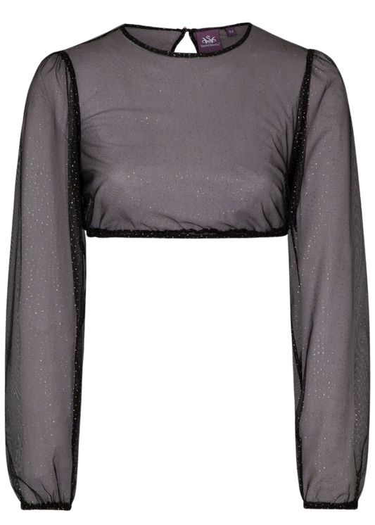 Dirndlbluse, Spieth & Wensky, Grain, schwarz, Glitzer, langarm,
