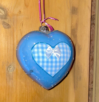 Christbaum Kugel, Weihnachtsschmuck, blau Herz Weihnachten Alpenfunkeln 