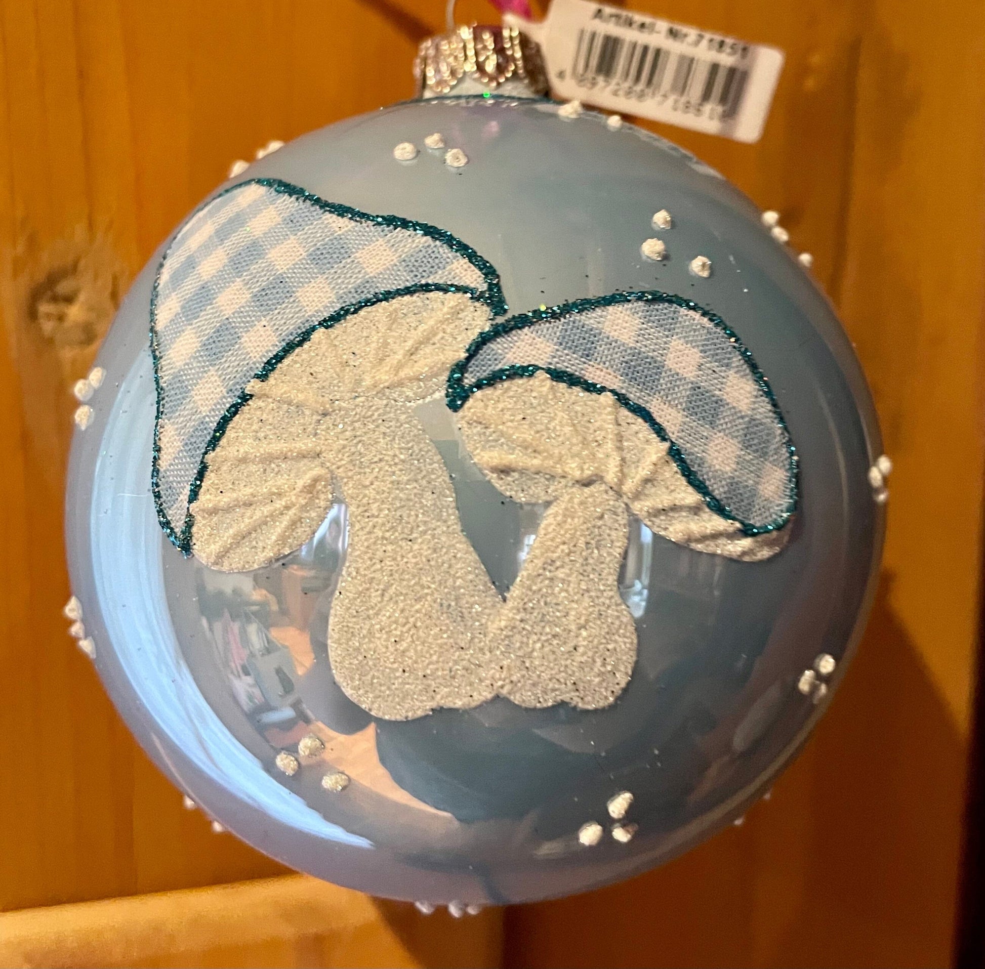 Christbaum Kugel, Weihnachtsschmuck, blau Pilze Weihnachten Alpenfunkeln 