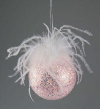 Christbaum Kugel, Weihnachtsschmuck, Federn Glitzer rosa 8 cm – Alpenfunkeln