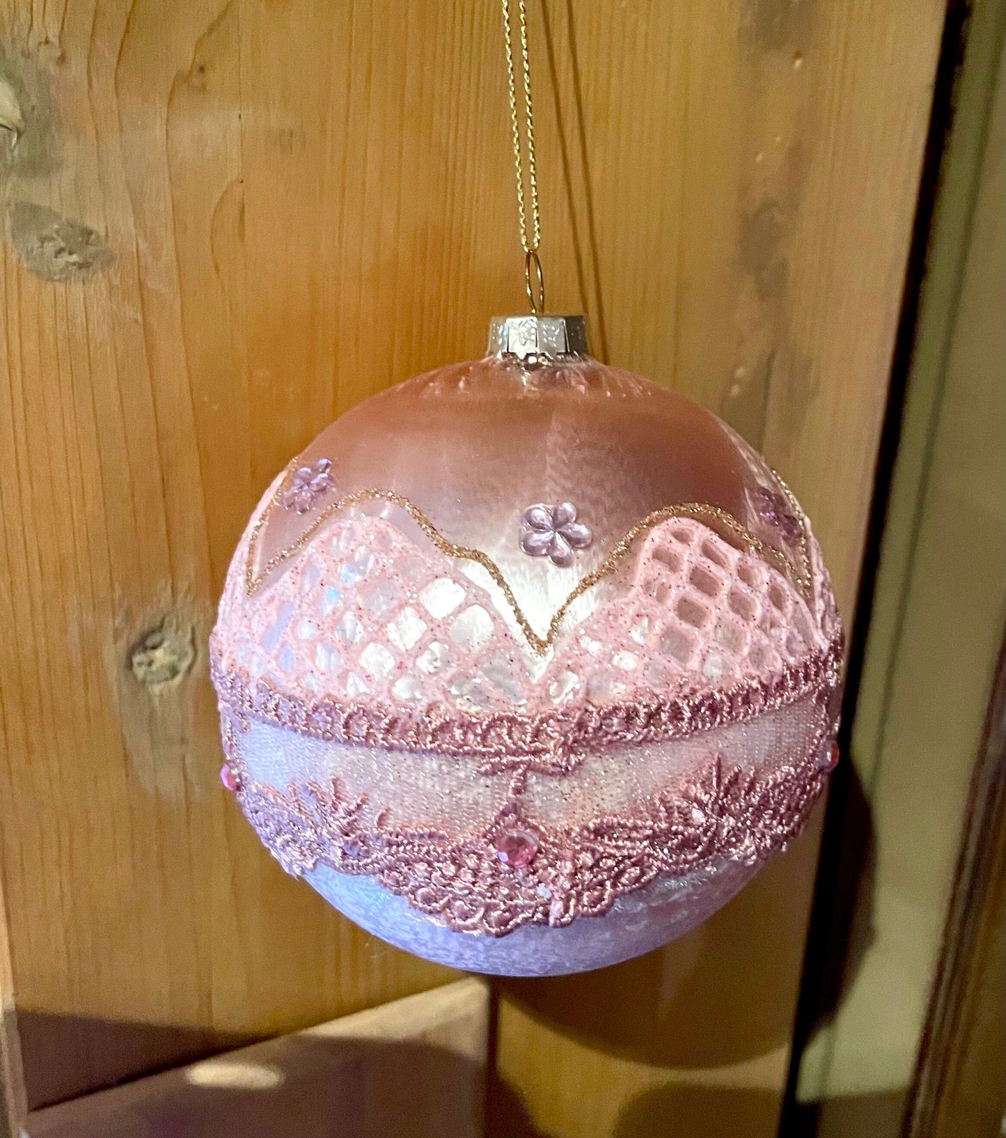 Christbaum Kugel, Weihnachtsschmuck, Rosa Spitze 10 cm Weihnachten Alpenfunkeln 