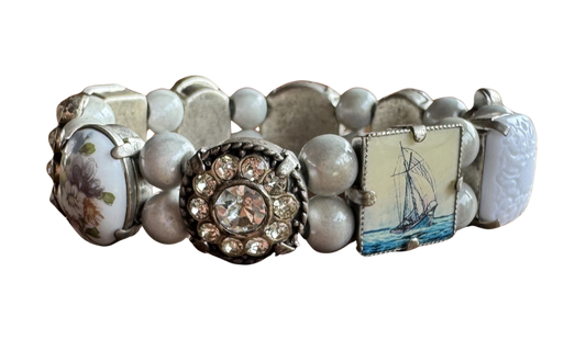 Trachten Armband, weiß, Perlen, Steinchen