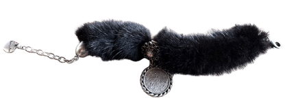 Trachten Armband, schwarz, Fell, Münze, Pelz