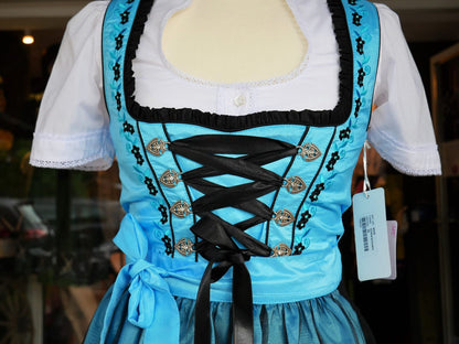 Dirndl Fuchs Trachten, blau, schwarz, Spitze, 60 cm, Gr. 34 Dirndl Fuchs 