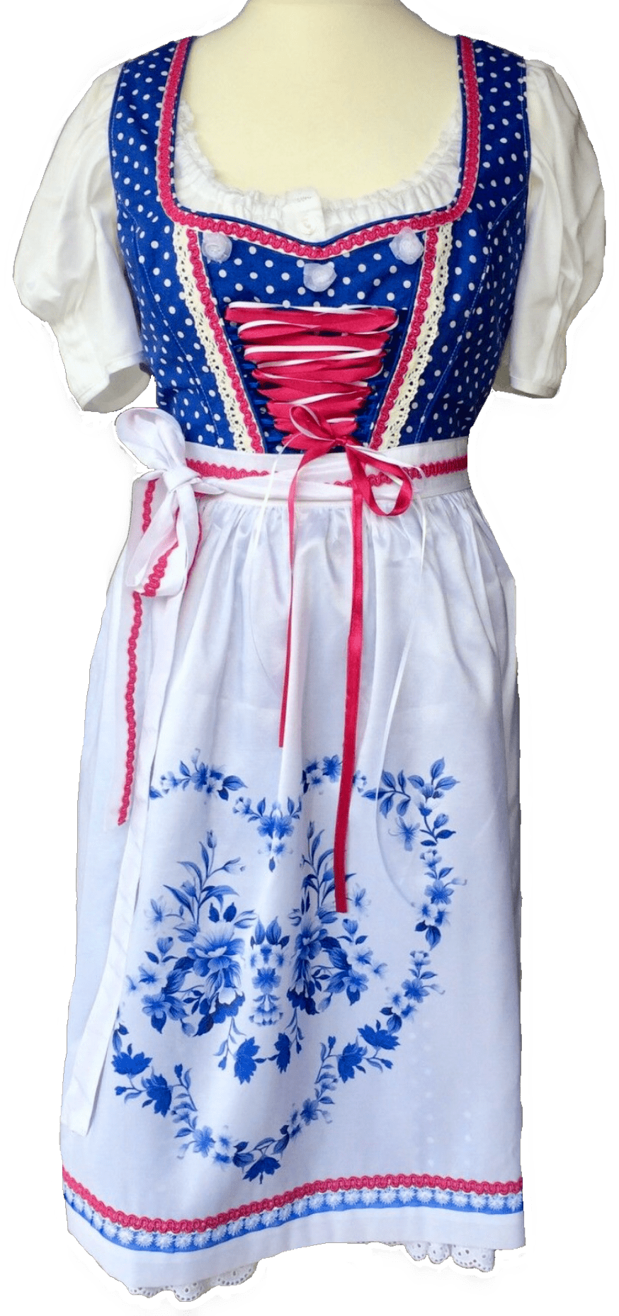 Dirndl Fuchs Trachten, Druckschürze, Blau, Midi 60 cm Dirndl Fuchs 