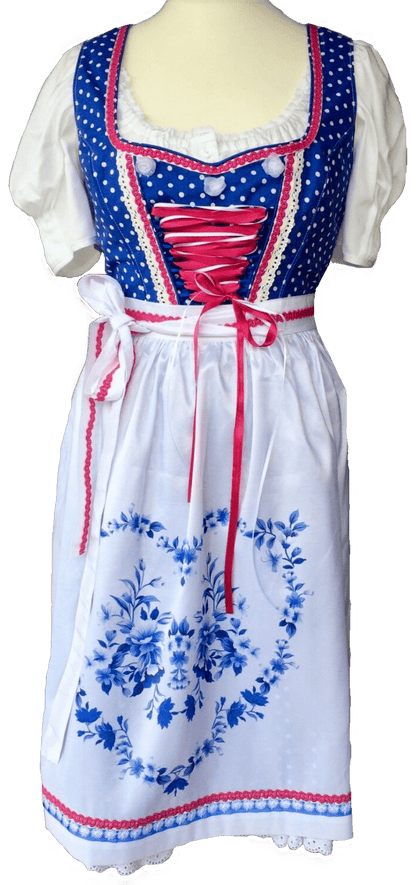 Dirndl Fuchs Trachten, Druckschürze, Blau, Midi 60 cm Dirndl Fuchs 