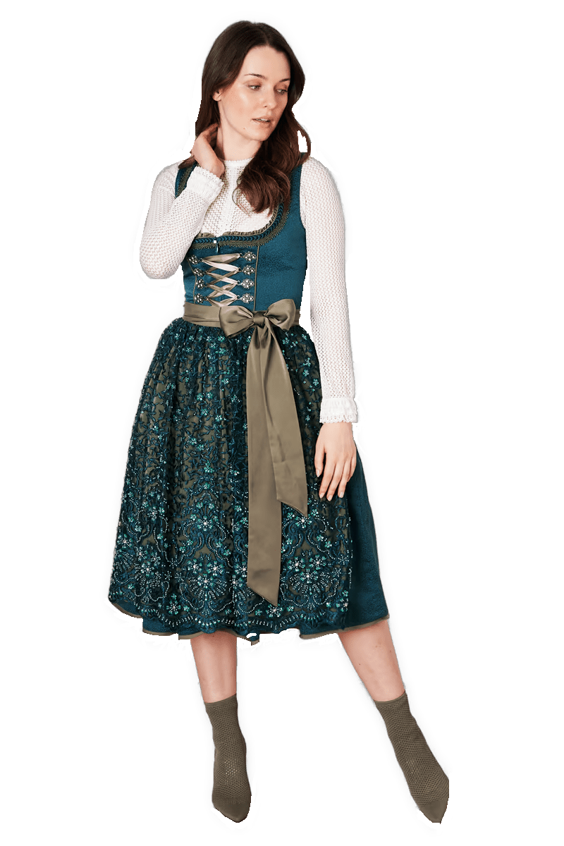 Dirndl Krüger Collection, Midi 70 cm, Cristina, Petrol Glitzer Dirndl Krüger 