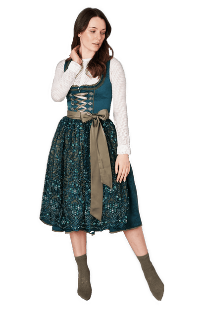 Dirndl Krüger Collection, Midi 70 cm, Cristina, Petrol Glitzer Dirndl Krüger 