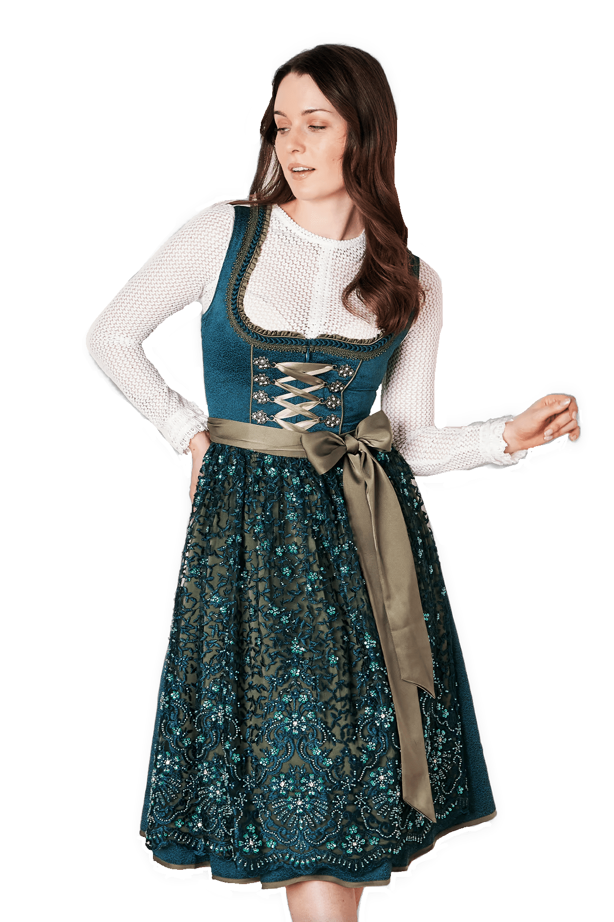 Dirndl Krüger Collection, Midi 70 cm, Cristina, Petrol Glitzer Dirndl Krüger 