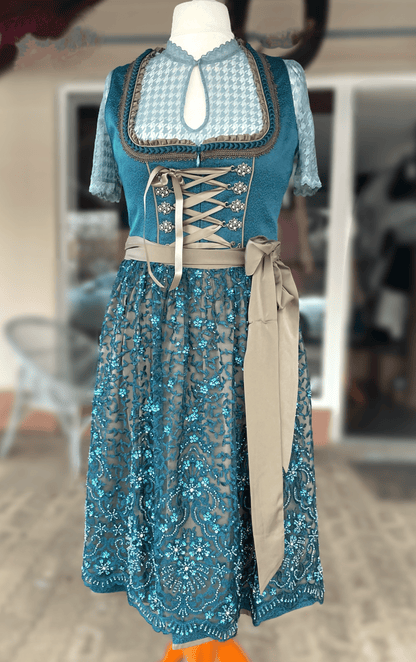 Dirndl Krüger Collection, Midi 70 cm, Cristina, Petrol Glitzer Dirndl Krüger 