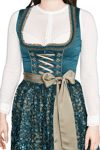 Dirndl Krüger Collection, Midi 70 cm, Cristina, Petrol Glitzer Dirndl Krüger 