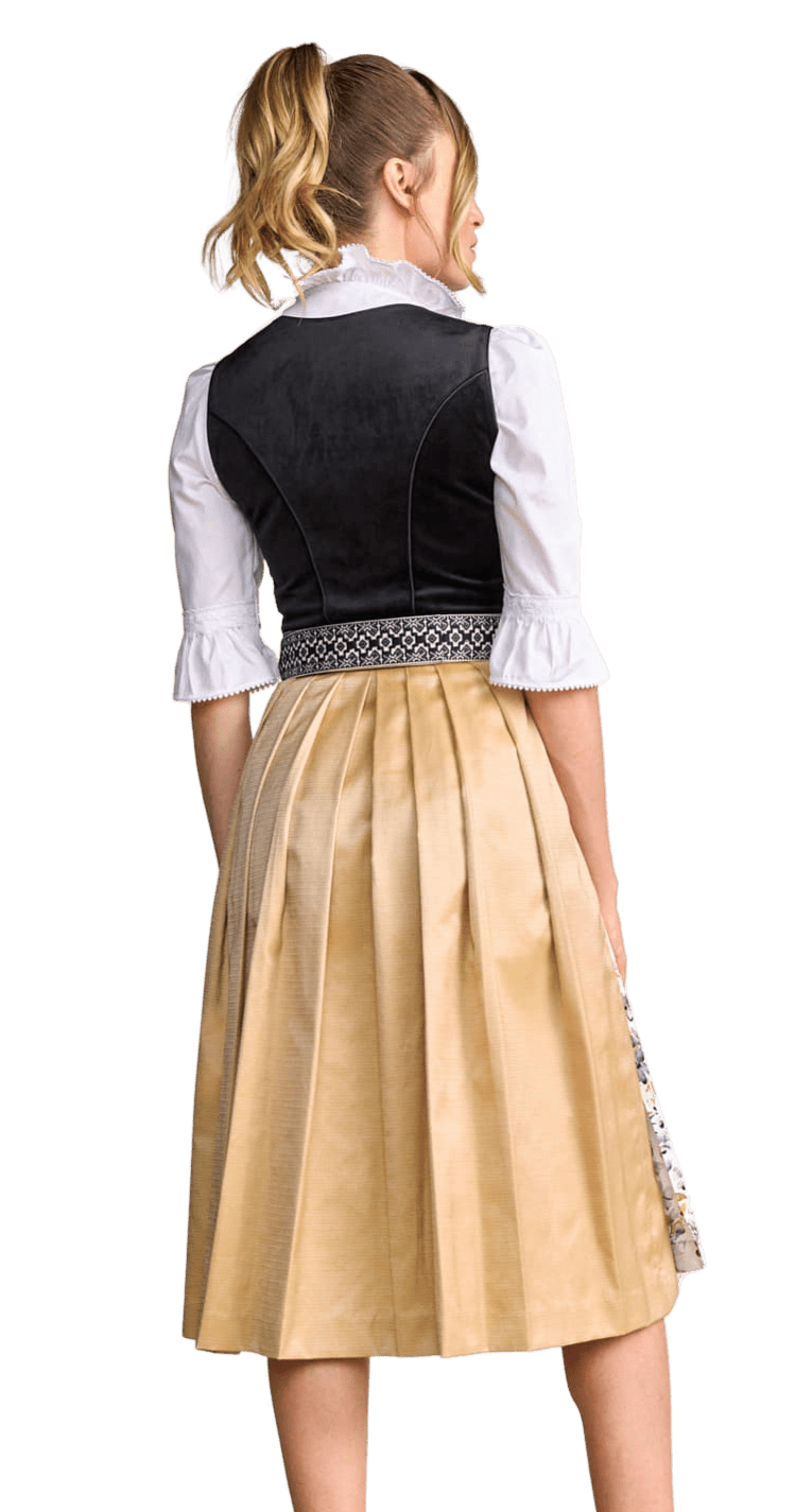 Dirndl Krüger Collections, Lona, Midi 70 cm, gelb, schwarz Samtdirndl Dirndl Krüger 