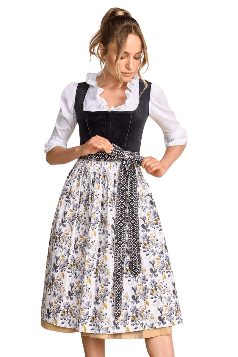 Dirndl Krüger Collections, Lona, Midi 70 cm, gelb, schwarz Samtdirndl Dirndl Krüger 