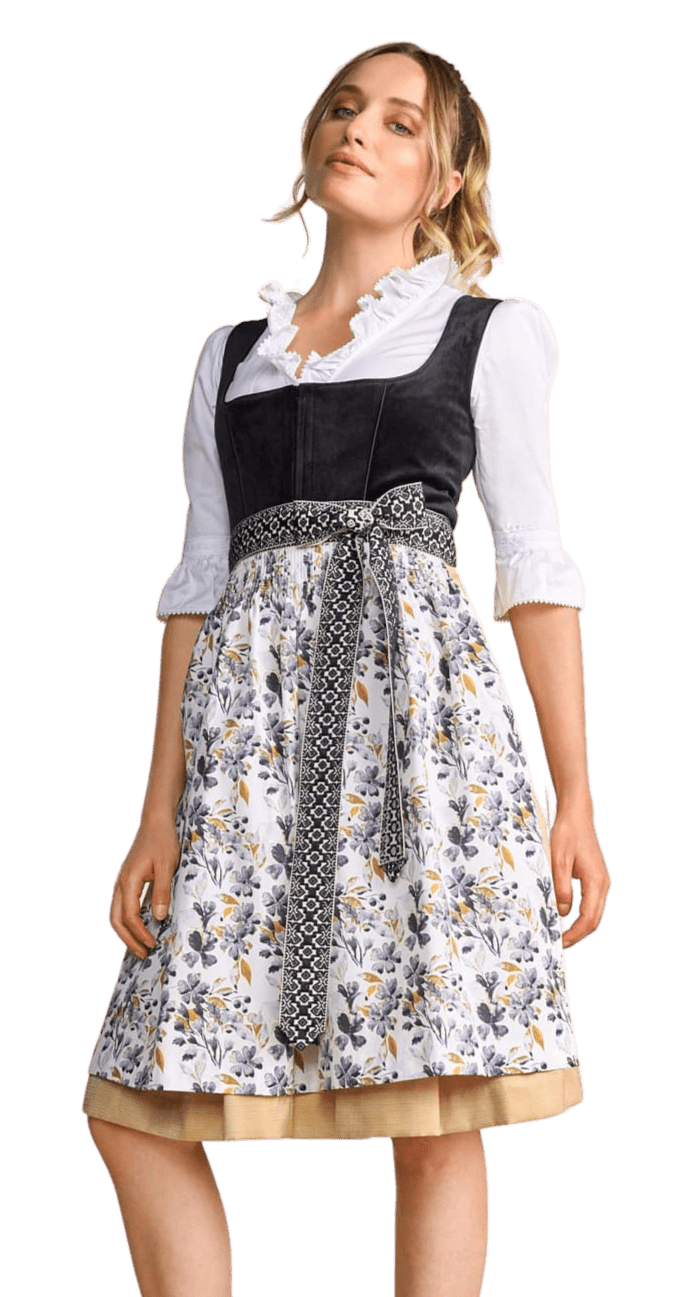 Dirndl Krüger Collections, Lona, Midi 70 cm, gelb, schwarz Samtdirndl Dirndl Krüger 